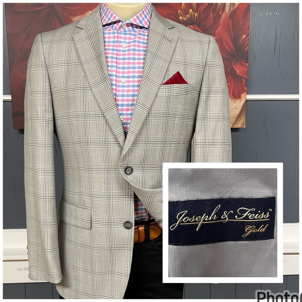 Joseph & Feiss Blazer Jacket Sport Coat Mens 40R Classic Fit Wool Polyester Gray - Picture 1 of 12